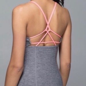 NWOT! Lululemon Padded Tank Heather Gray/Black w/ Pink Criss Cross Straps Sz 4